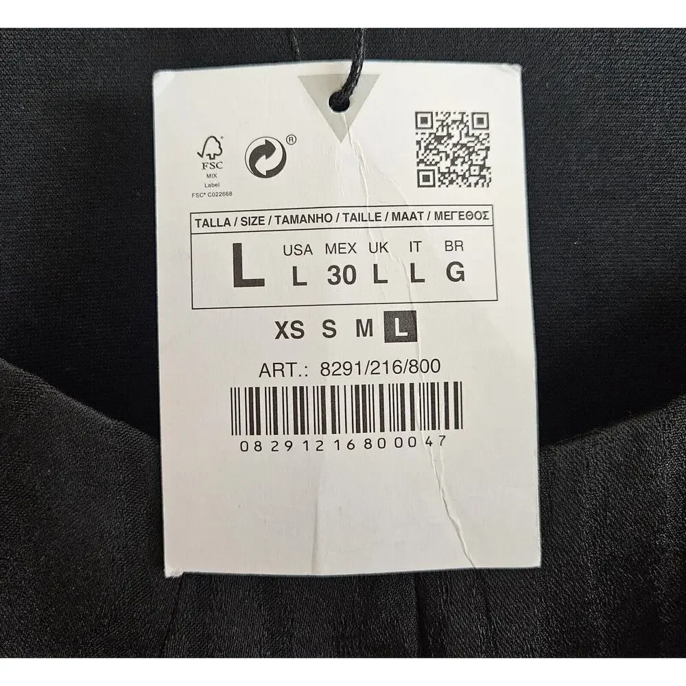 ZARA Women's L Blouse Cropped Bustier Black Satiny Long Sleeve Lined NEW NWT